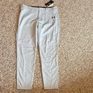 New Under Armour gray baseball pants Heat Gear Tapered Fit Stain release Youth